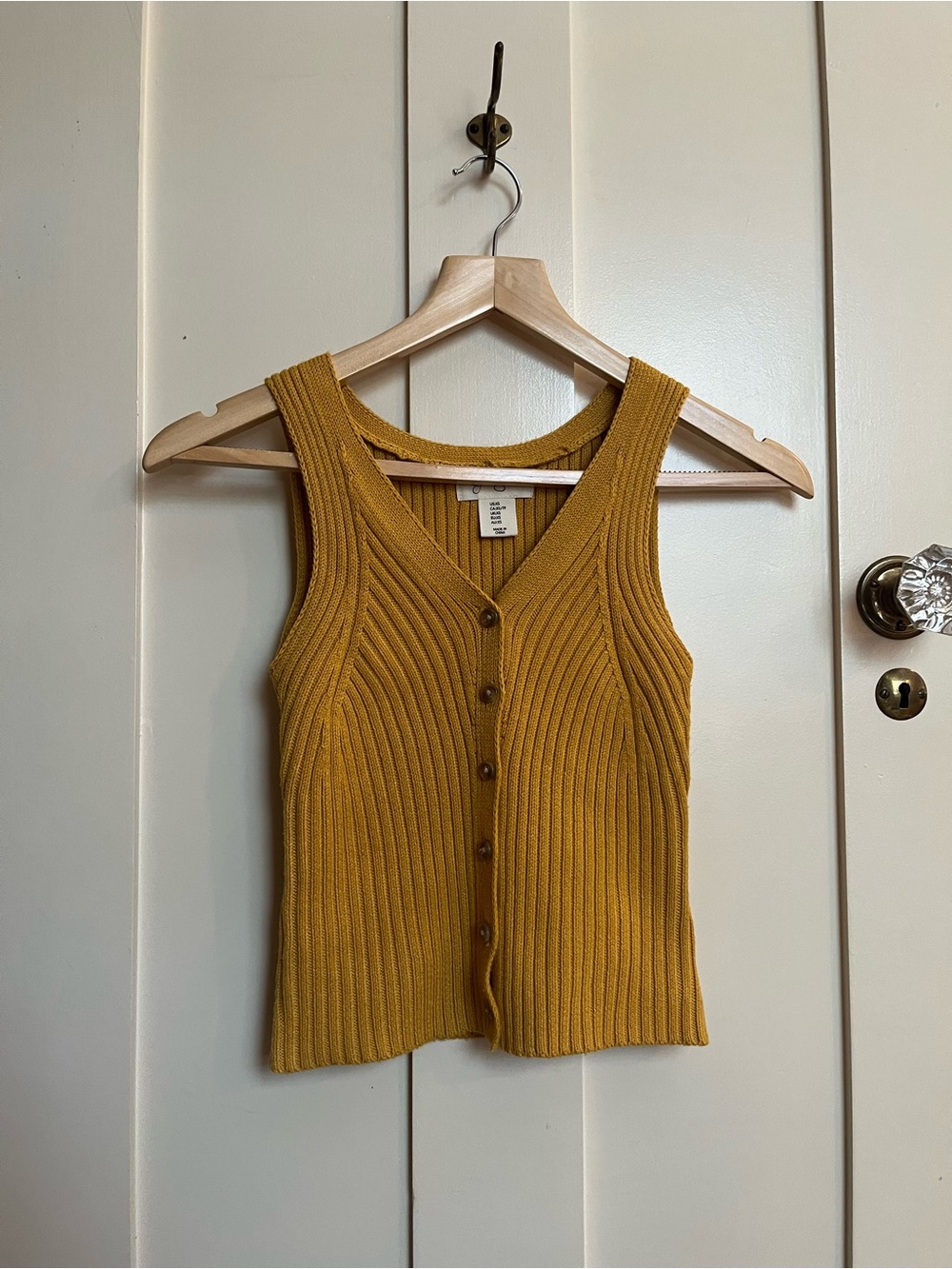 Ribbed Button-Front Tank Top - Mustard